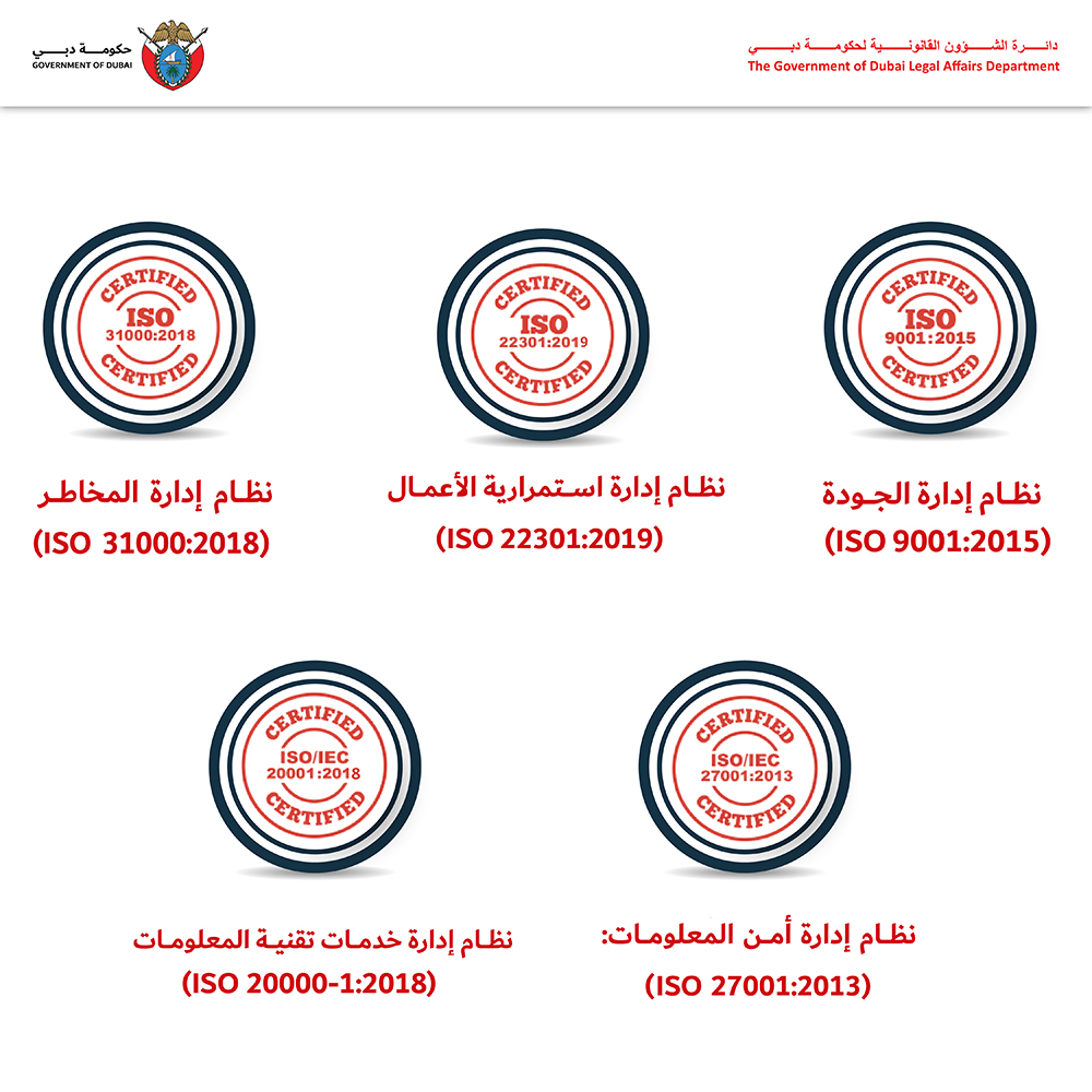 «قانونية دبي» تعزز أداءها المؤسسي بالحفاظ على متطلبات تجديد خمس شهادات آيزو