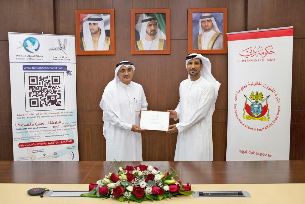 Director General of the Government of Dubai Legal Affairs Department Signs Covenant for Million Tolerant